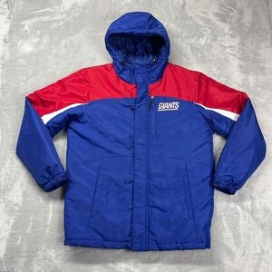 New York Giants Jacket Mens Medium Blue Red NFL Football Sports Hooded‎ Full Zip